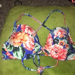 Blue floral Abercrombie bikini top